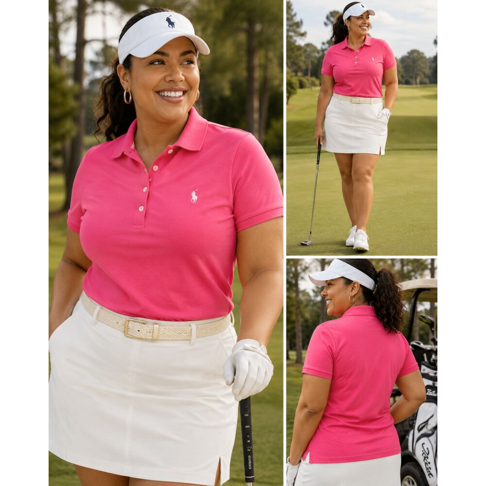 Ralph Lauren Polo Shirt Women XL Pink Slim Fit Classic Logo Preppy Golf